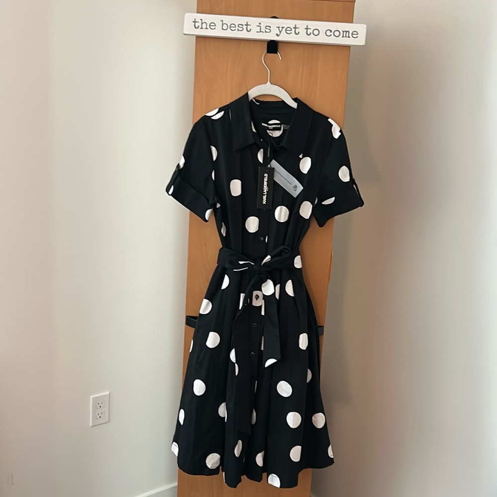 KARL LAGERFELD POCKET DOT WOMANS COTTON DRESS WITH POCKETS NEW (8)